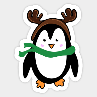 Festive Christmas Holiday Penguin Cartoon Doodle with Reindeer Antlers, made by EndlessEmporium Sticker